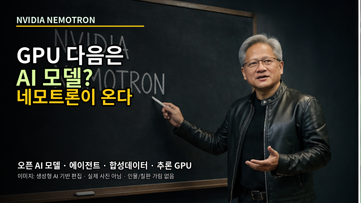 젠슨 황이 칠판에서 엔비디아 네모트론을 설명하는 대표 이미지